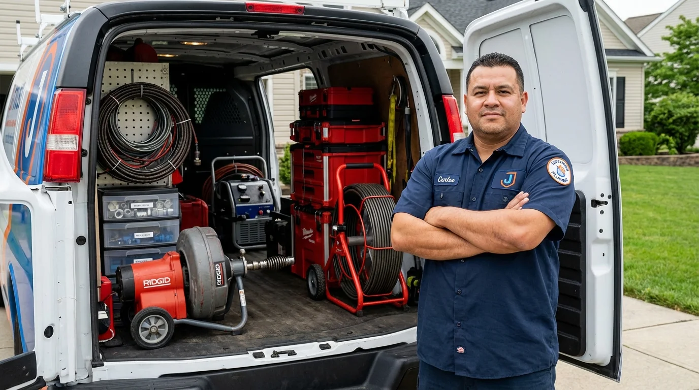 Professional drain cleaning equipment and Johns Plumbing LLC plumber in Hooker
