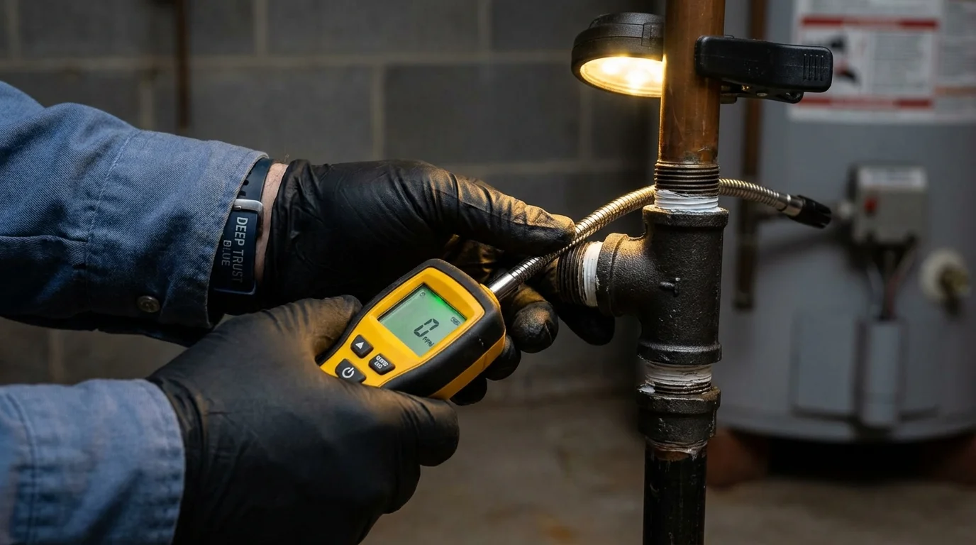 Gas leak detection with electronic sniffer by Johns Plumbing LLC in Hooker