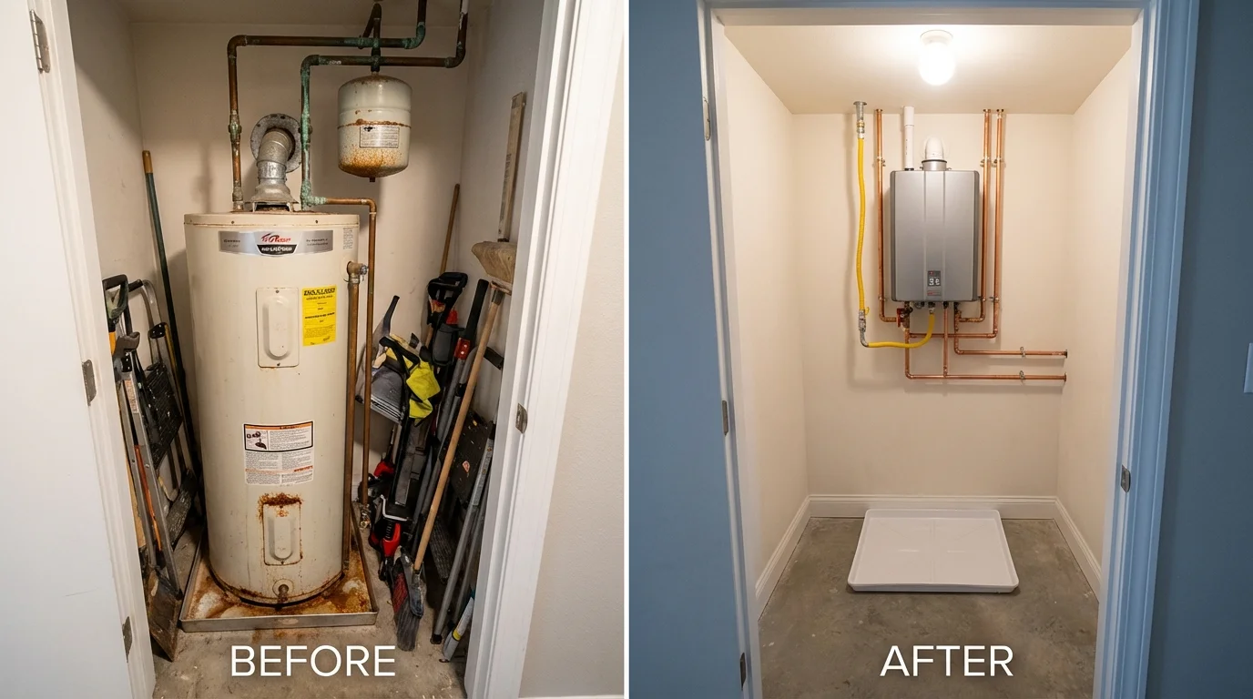 Tank water heater versus wall-mounted tankless unit comparison for Hooker, OK homeowners