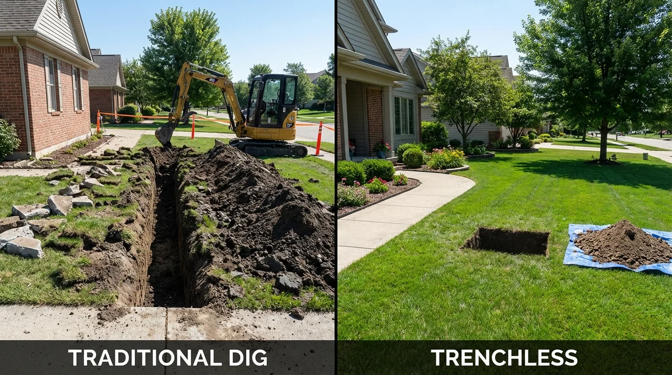 Trenchless sewer repair with minimal yard damage versus traditional excavation in Hooker, OK